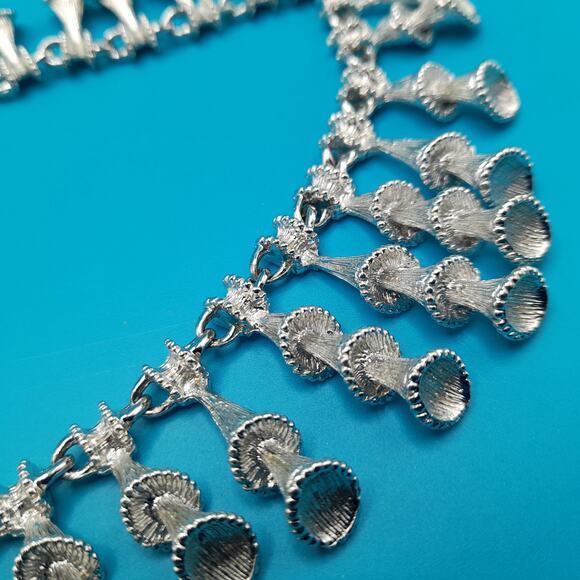 Vintage Japan Silver Tone Choker Necklace, Spiraling Dangles, 1950s Jewelry - Picture 8 of 11